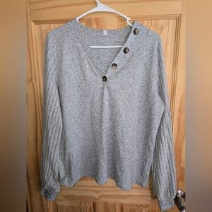 Gray Button-Detail Sweater